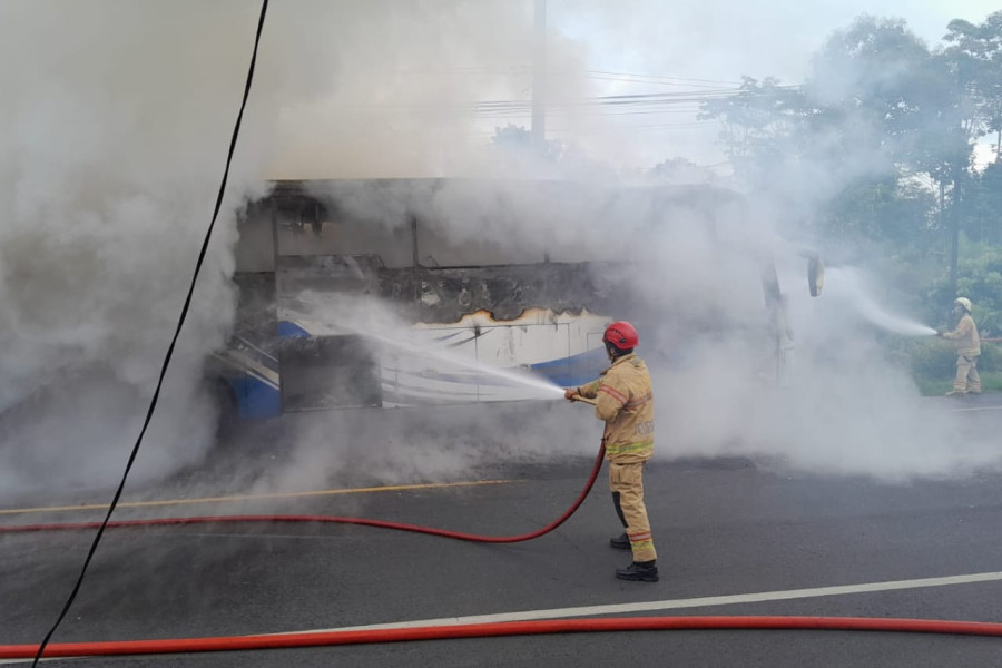 Damkar Temanggung Berjibaku Jinakkan si Jago Merah yang Lalap Bus Haryanto