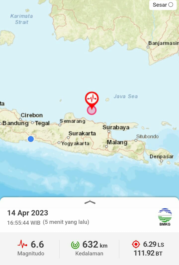 Gempa Tektonik M6,6 di Laut Jawa Tidak Berpotensi Tsunami