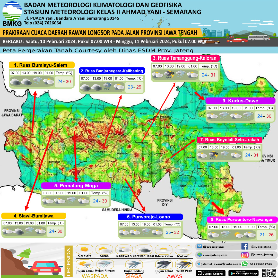 Prospek Cuaca Ekstrem di Wilayah Jawa Tengah 9-11 Februari 2024