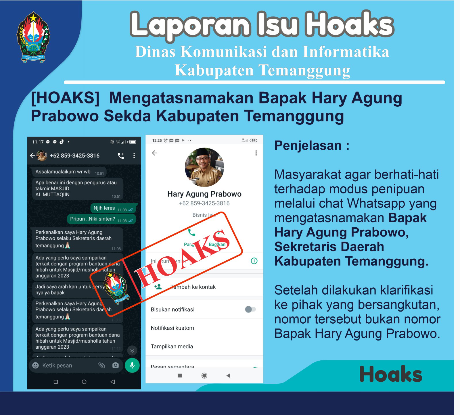 [HOAX] Mengaku Sebagai Hary Agung Prabowo Menyampaiakan Bantuan & Hibah