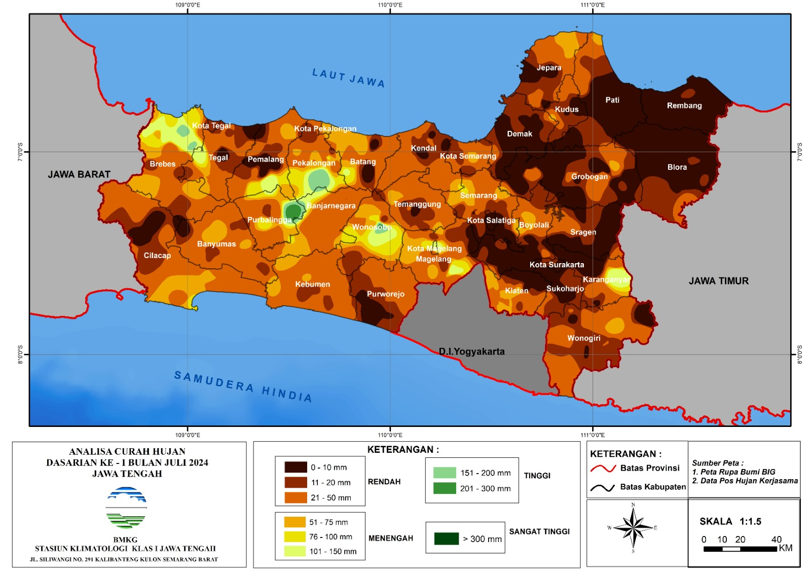 Hasil Monitoring HTH dan Analisis Curah Hujan Dasarian ke-1 Juli 2024