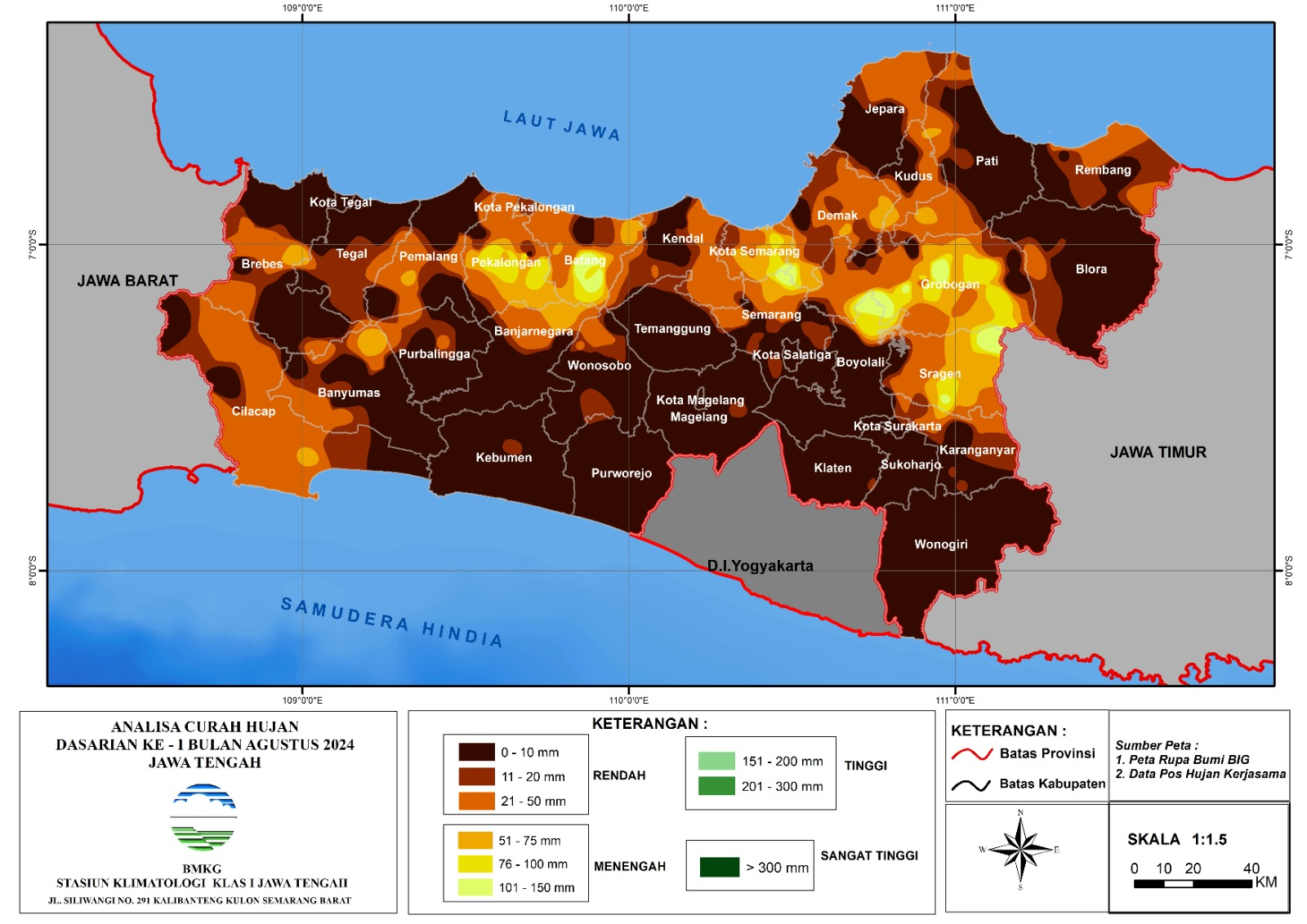 Hasil Monitoring HTH dan Analisis Curah Hujan Dasarian ke-1 Agustus 2024