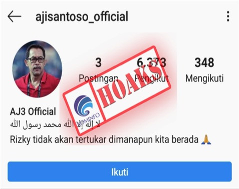 [HOAKS] Akun Instagram Mengatasnamakan Pelatih Persebaya Surabaya Aji Santoso