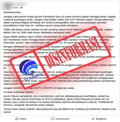 [DISINFORMASI] Perubahan Kebijakan Privasi, Semua Unggahan Facebook akan “Publik”