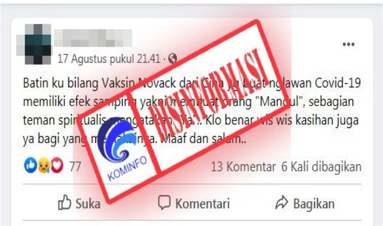  Hoaks [DISINFORMASI] Vaksin Covid-19 Menyebabkan Mandul 27 08-2020  21 [DISINFORMASI] Vaksin Covid-