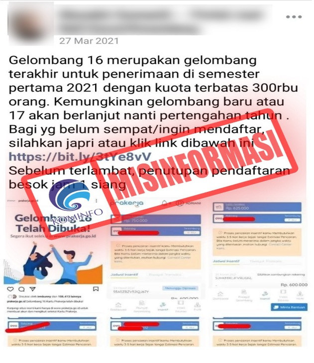 [MISINFORMASI] Kartu Prakerja Gelombang 17 akan Dibuka Pertengahan Tahun