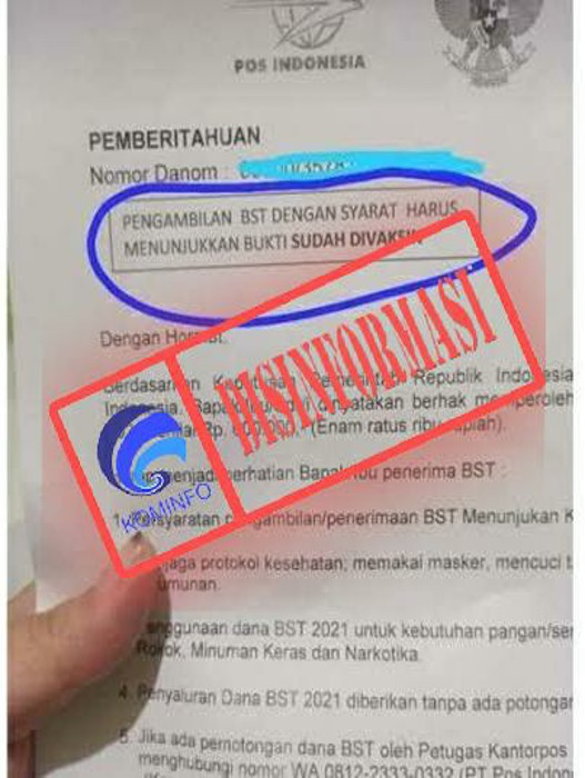 [DISINFORMASI] Ambil Bansos Tunai di Kantor Pos Harus Bawa Bukti Sudah Divaksin