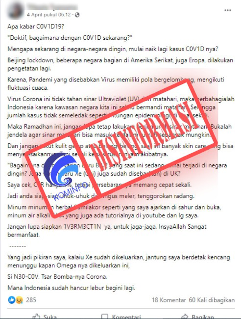 [DISINFORMASI] Cara Mengatasi Corona Varian Baru BA.2 dan XE