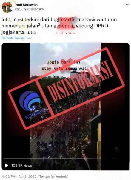 [DISINFORMASI] Mahasiswa Turun Memenuhi Jalan Utama Menuju Gedung DPRD Yogyakarta