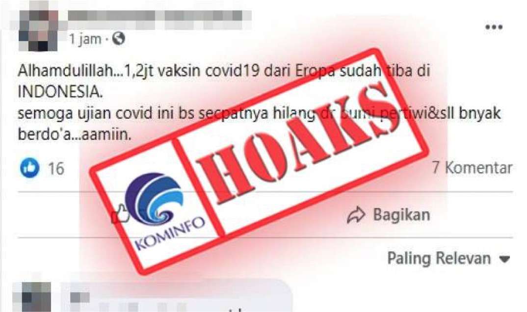 [HOAKS] 1,2 Juta Vaksin Covid-19 Dari Eropa Tiba di Indonesia