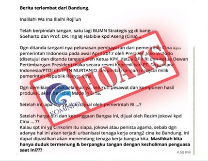 [HOAKS] PT. Dirgantara Indonesia Telah Dijual ke Pemerintah China