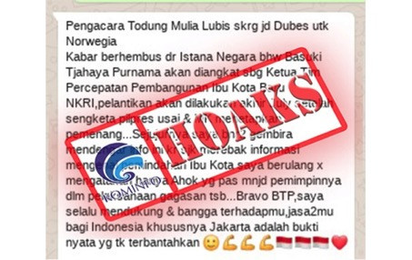 [HOAKS] Ahok Jadi Ketua Tim Ibu Kota Baru