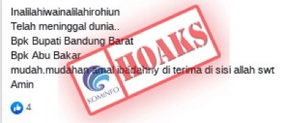 [HOAKS] Mantan Bupati Bandung Barat Meninggal Dunia