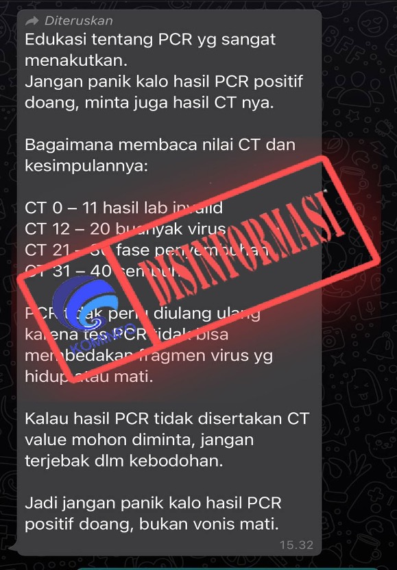 [DISINFORMASI] CT Value Sebagai Penentu Kesembuhan Pasien Covid-19