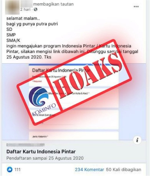 [HOAKS] Formulir Online Pendaftaran Kartu Indonesia Pintar