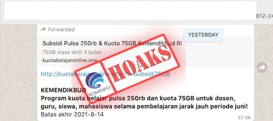 [HOAKS] Link Kuota Belajar Kemendikbud 75 GB dan Subsidi Pulsa 250 Ribu