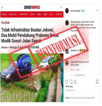 [DISINFORMASI] Dua Mobil Pendukung Prabowo Nekat Mudik Susuri Jalan Sawah