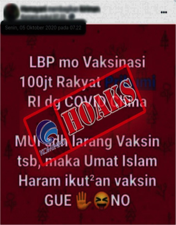 [HOAKS] MUI Larang Gunakan Vaksin Covid-19 asal Tiongkok