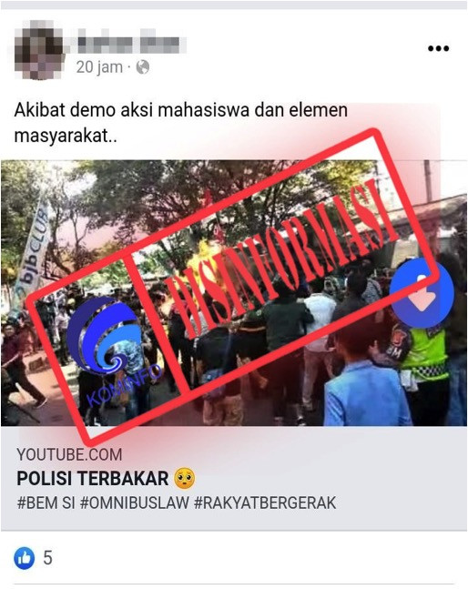 [DISINFORMASI] Video Polisi Terbakar dalam Demonstrasi Menolak UU Omnibus Law