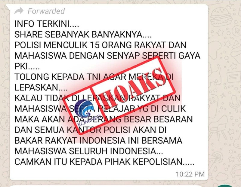 [HOAKS] Polri Menculik 15 Orang Rakyat dan Mahasiswa seperti Gaya PKI