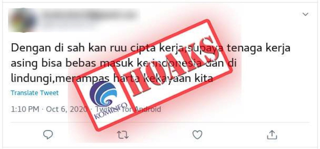 [HOAKS] UU Cipta Kerja Mengatur Tenaga Kerja Asing Dapat Bebas Masuk ke Indonesia