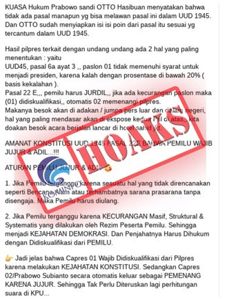 [HOAKS] Otto Hasibuan Jadi Kuasa Hukum Prabowo