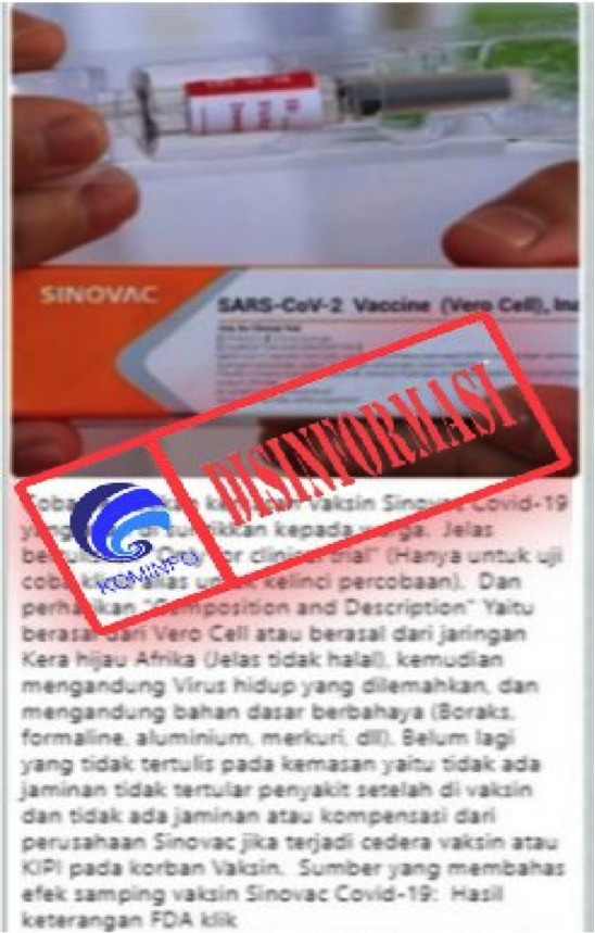 [DISINFORMASI] Vaksin Sinovac hanya untuk Kelinci Percobaan, Tidak untuk Disebarluaskan