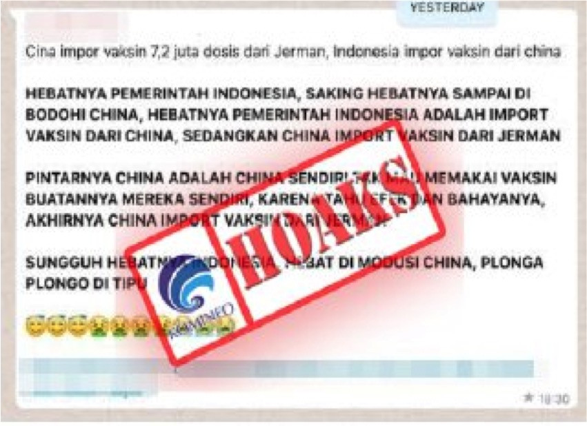 [HOAKS] China Tidak Menggunakan Vaksin Buatan Sendiri Namun Memilih Menggunakan Vaksin Impor Dari Je