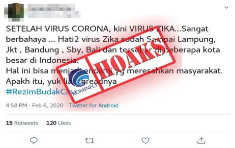 [HOAKS] Setelah Virus Corona, Kini Muncul Virus Zika yang Sangat Berbahaya di Indonesia